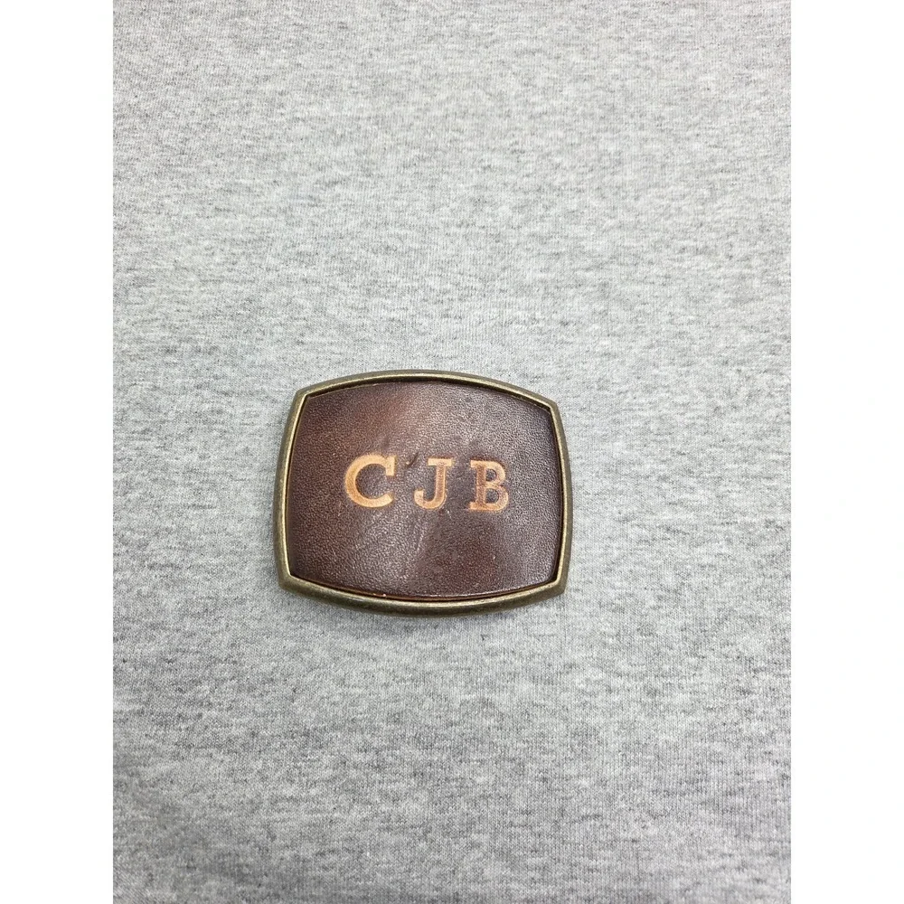 Vintage Initials CJB El Cid Solid Brass Leather Embossed Belt Buckle Western